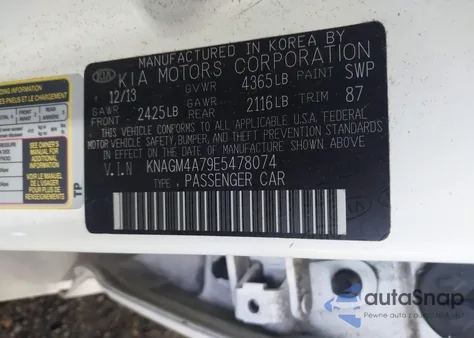 2014 Kia Optima Lx z USA, uszkodzony, nr VIN KNAGM4A79E5478074